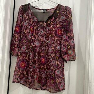 Floral mandala pattern blouse by Lily Rose 70s style size Medium